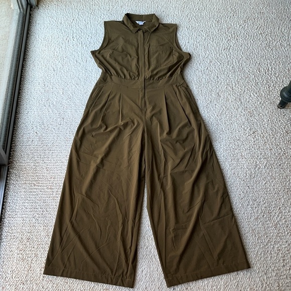 Athleta Brooklyn Heights Sleeveless Wide Leg Zip Jumpsuit Acacia Olive Green 16 - Picture 3 of 9